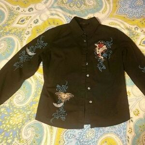 Women's Size Medium Harley Davidson Black Embroidered Button Up Shirt
